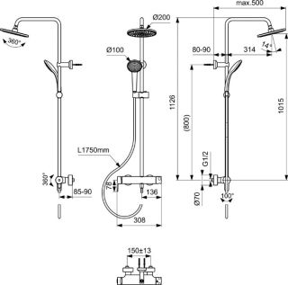 Душевая стойка Ideal Standard Cerafine O чёрный матовый BC750XG